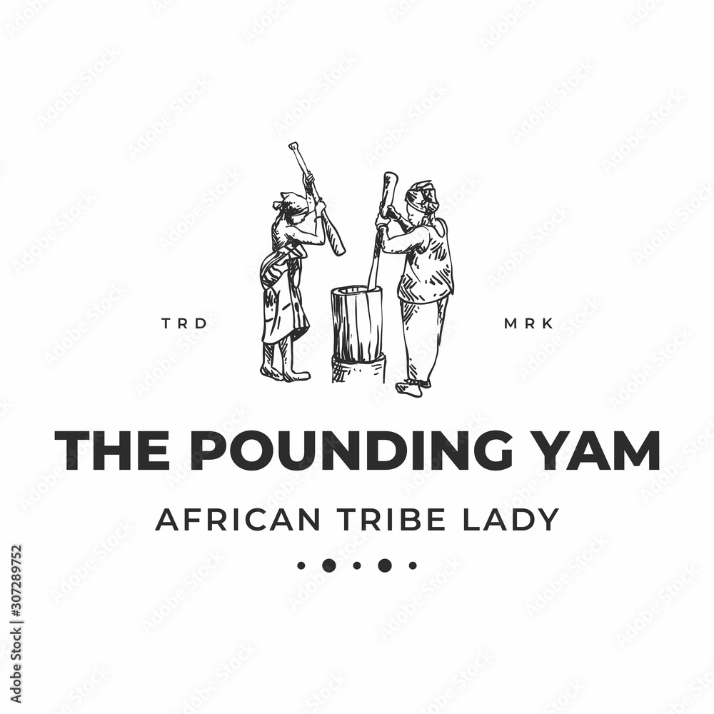 Fototapeta premium Two strong African tribe pounding yam logo design concept