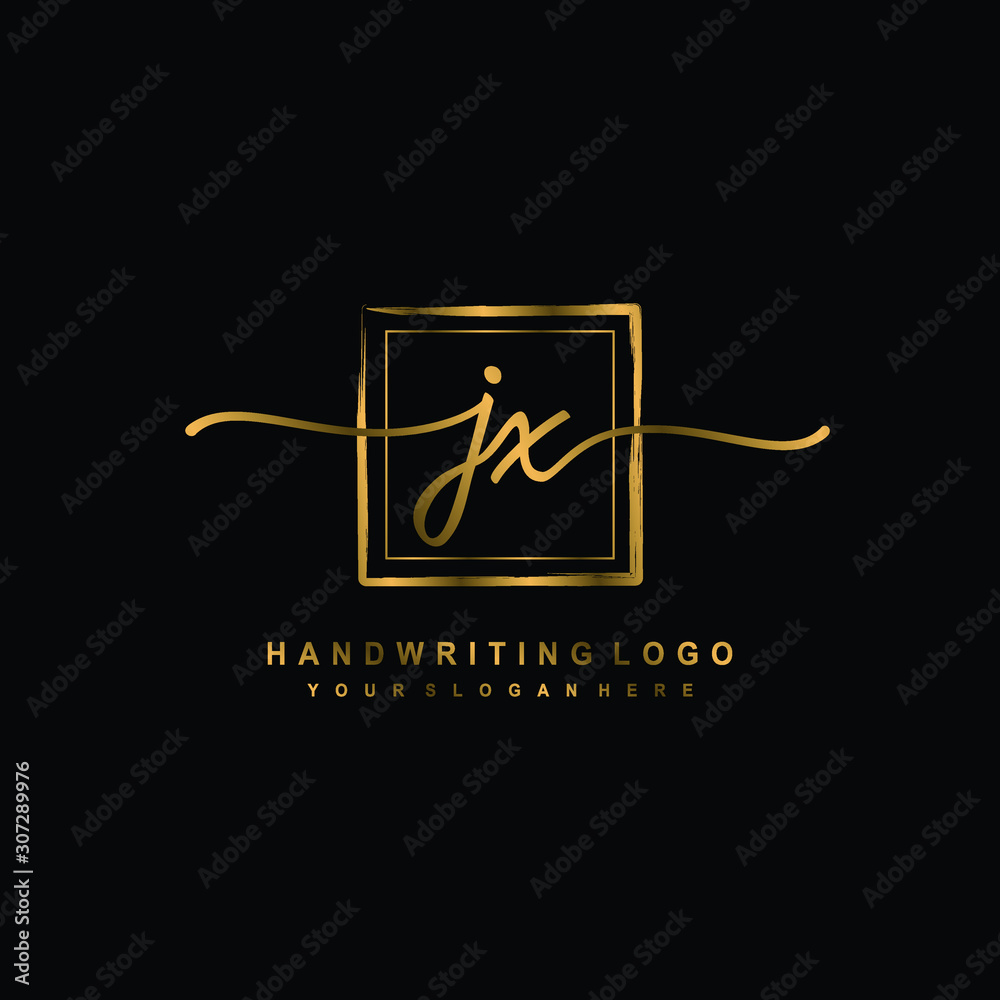 Initial J X handwriting logo design, with brush box lines gold color. handwritten logo for fashion, team, wedding, luxury logo. Initial J X handwriting logo design, with brush box lines gold color. handwritten logo for fashion, team, wedding, luxury logo.