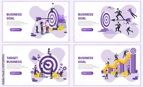 Set of web page design templates for business target. Reach the target of business. Goal achievement, partnership, leadership. Can use for web banner, web template. Flat vector illustration © agny_illustration