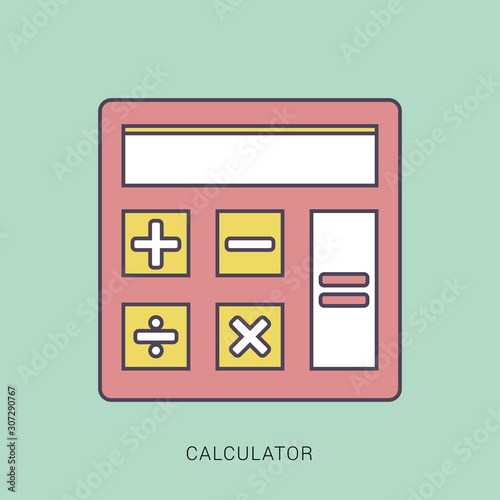 Flat Calculator icon Vector Illustration. Red and green color with outline concept.