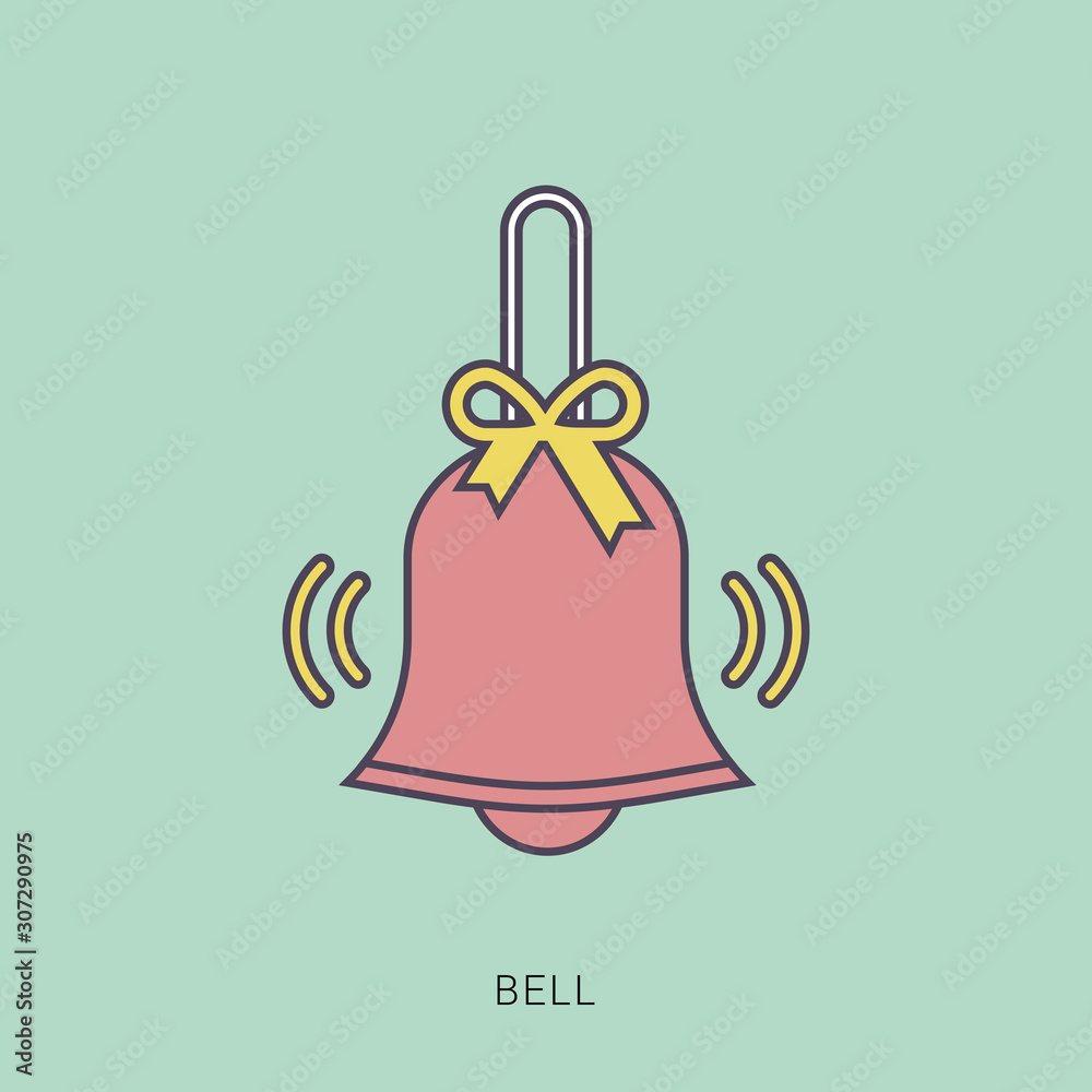 Bell icon vector flat style illustration. Red and green color with outline concept. Bell icon vector flat style illustration. Red and green color with outline concept.