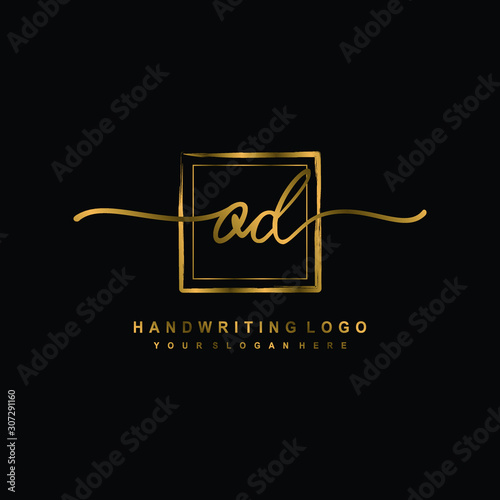 Initial O D handwriting logo design, with brush box lines gold color. handwritten logo for fashion, team, wedding, luxury logo.