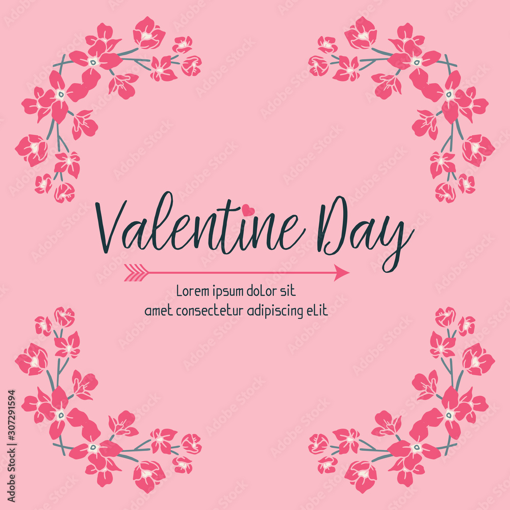 Template valentine day, with leaf flower frame texture. Vector