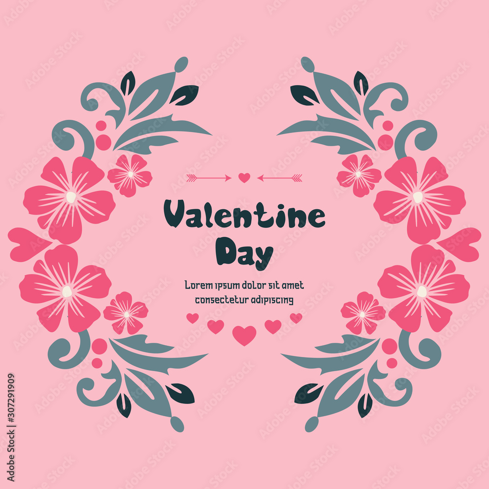 Valentine day calligraphic element, with elegant pink flower frame. Vector