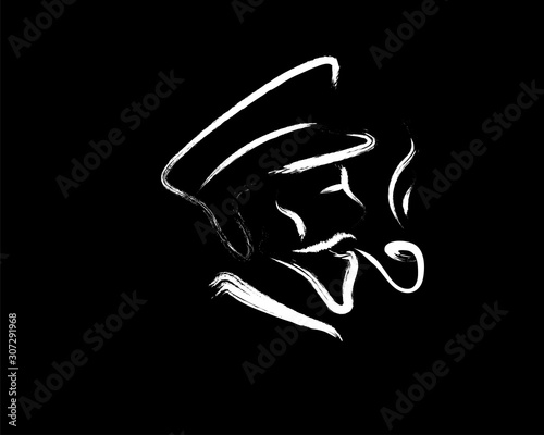 character captain marine brush with pipe smoke art logo design inspiration