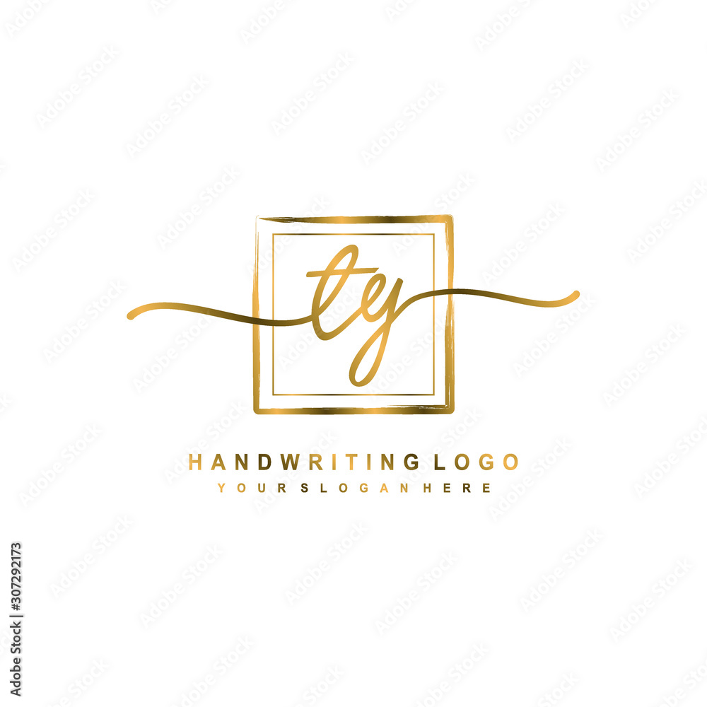 Initial T Y handwriting logo design, with brush box lines gold color. handwritten logo for fashion, team, wedding, luxury logo. Initial T Y handwriting logo design, with brush box lines gold color. handwritten logo for fashion, team, wedding, luxury logo.