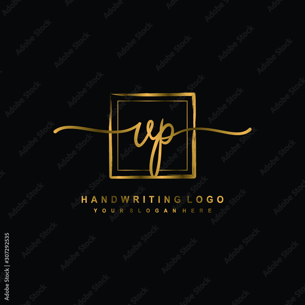 Initial V P handwriting logo design, with brush box lines gold color. handwritten logo for fashion, team, wedding, luxury logo. Initial V P handwriting logo design, with brush box lines gold color. handwritten logo for fashion, team, wedding, luxury logo.