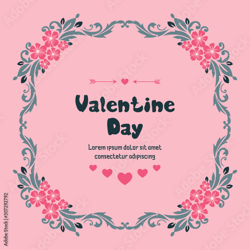 Greeting card template of valentine day, with seamless leaf flower frame. Vector