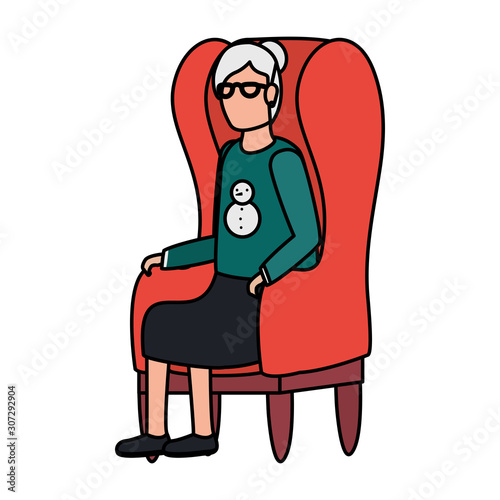 cute grandmother seated in sofa character