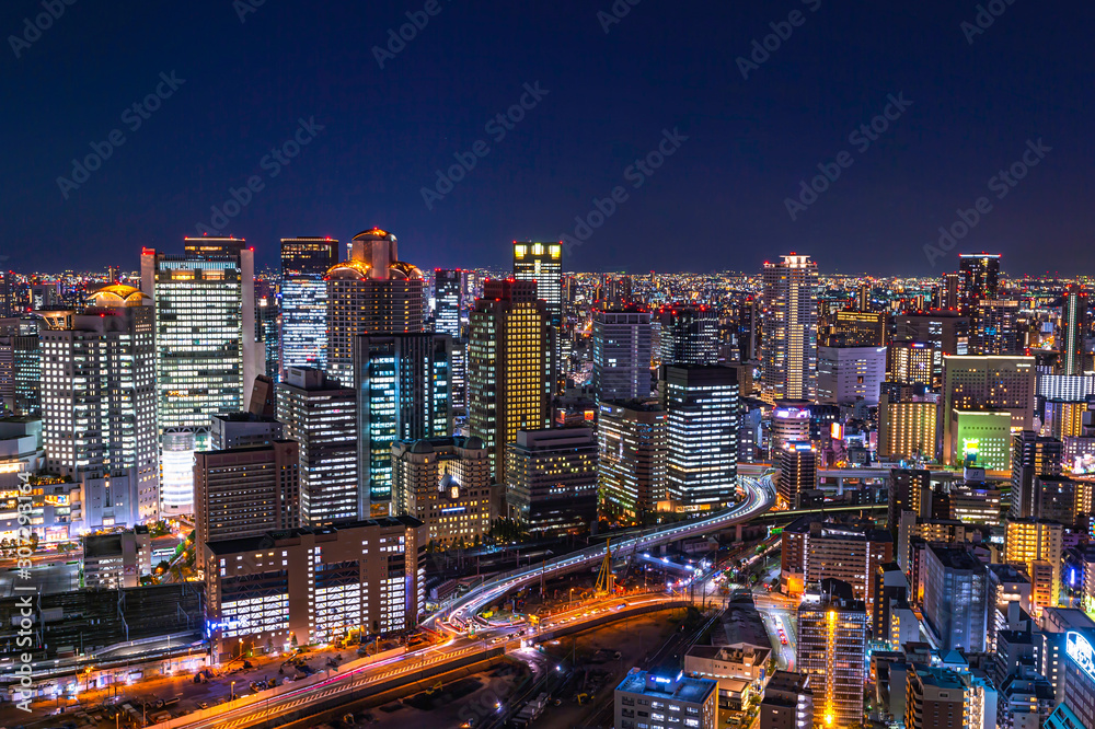 大阪梅田の夜景、都市風景