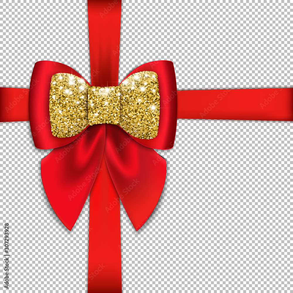 Realistic red bow and ribbon isolated on a transparent background. With ...