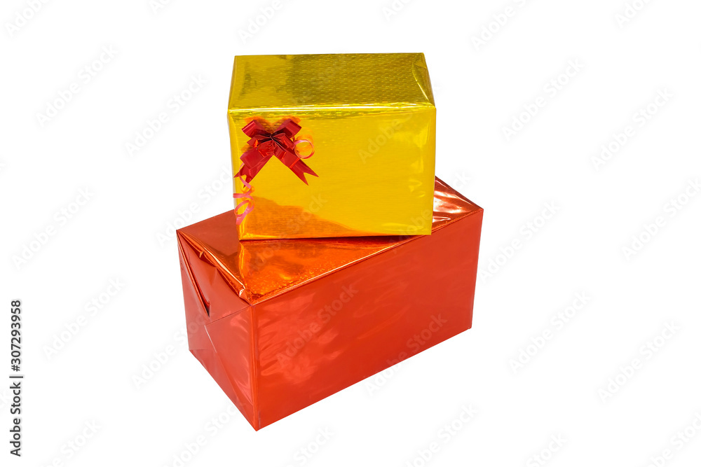 yellow and red boxes for holiday gifts on a white background yellow and red boxes for holiday gifts on a white background