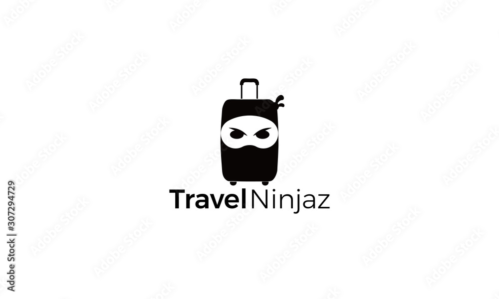 a combination of ninja with suitcase logo design a combination of ninja with suitcase logo design