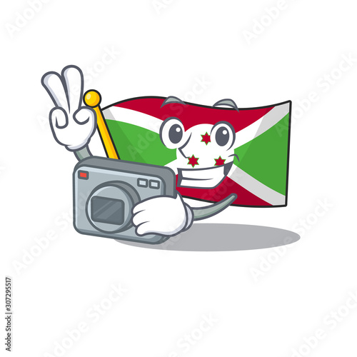 a professional Photographer flag burundi cartoon character with a camera