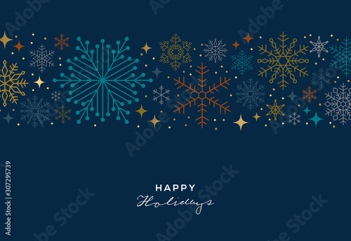 Holiday greeting card design with snowflakes.