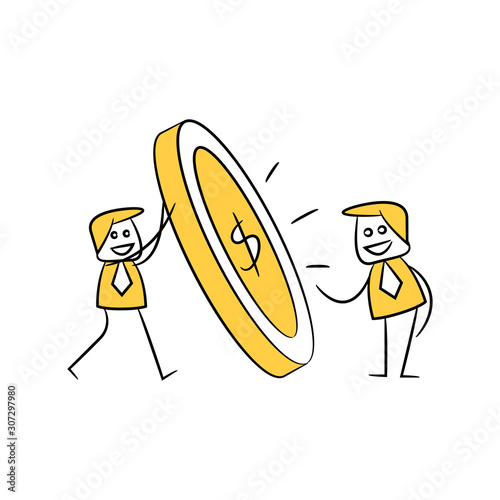 businessmen and dollar coin yellow stick figure