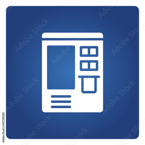 ATM, automated teller machine in blue background
