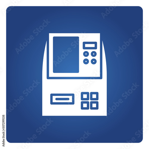 ATM, automated teller machine in blue background