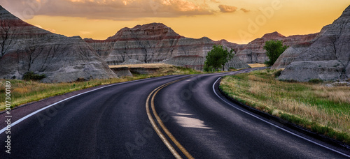 road in Badlands mountains