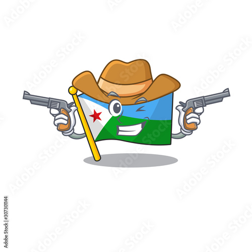 Flag djibouti cartoon character as a Cowboy holding guns