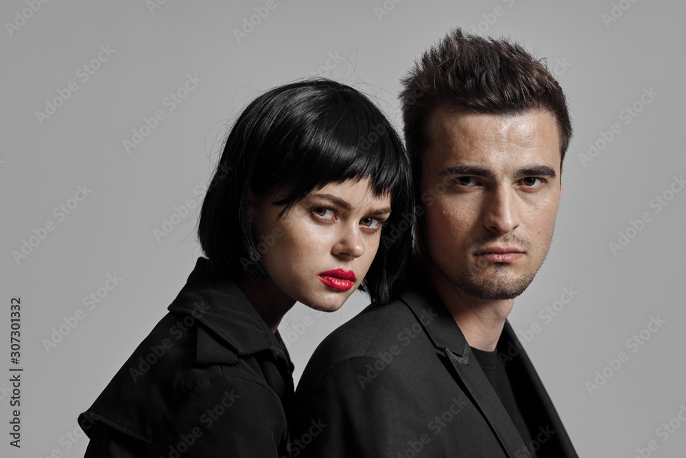 portrait of young man and woman portrait of young man and woman