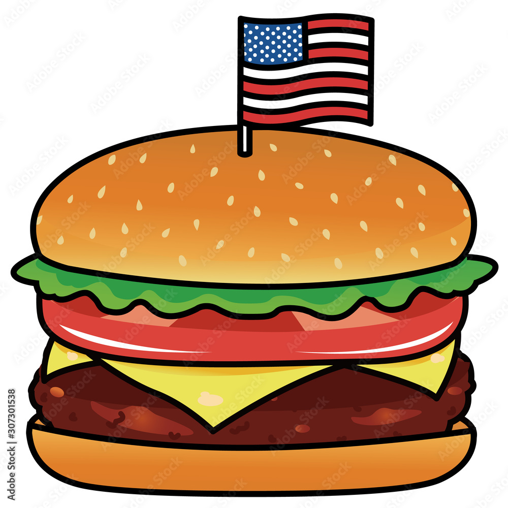 アメリカ国旗がささったハンバーガー Stock Illustration Adobe Stock