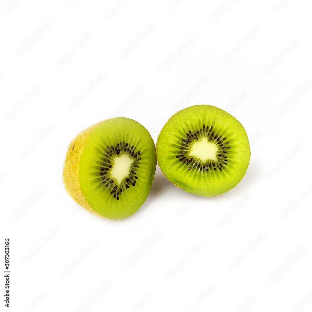 Half kiwi fruit on a white background. Half kiwi fruit on a white background.