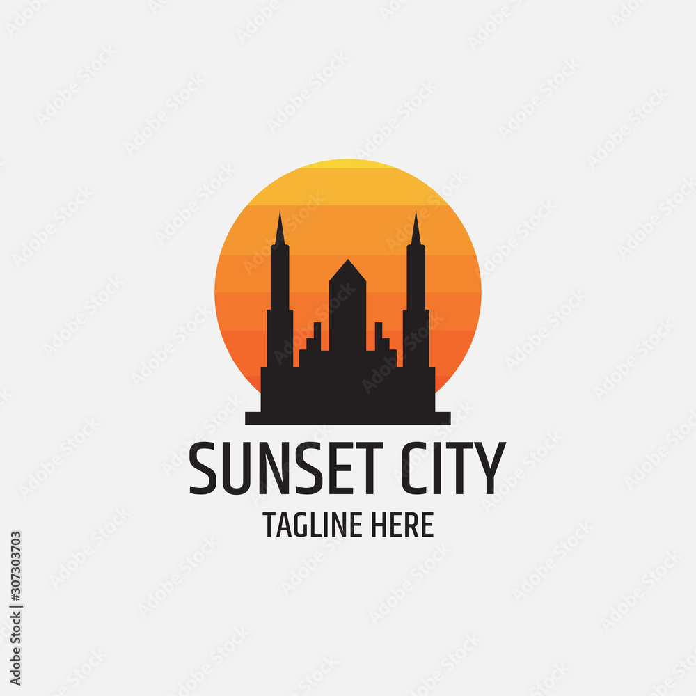 Fototapeta premium vector logo evening city at sunset