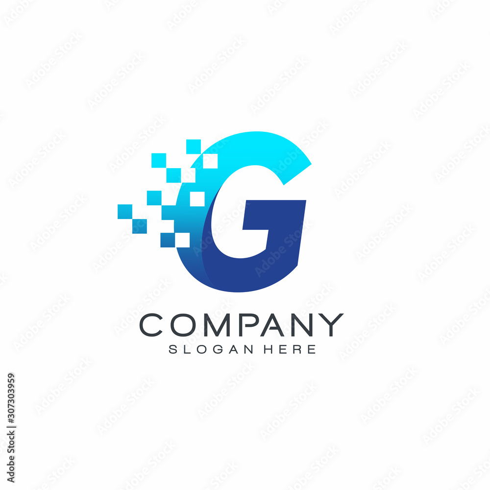 Letter G Pixel logo, Technology and digital logotype