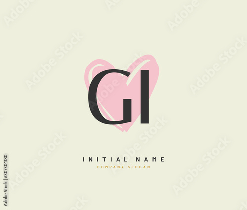 G I GI Beauty vector initial logo, handwriting logo of initial signature, wedding, fashion, jewerly, boutique, floral and botanical with creative template for any company or business.