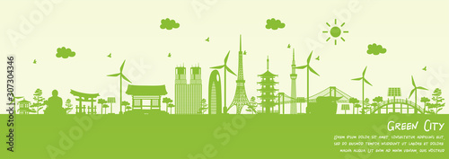 Green city of Tokyo, Japan. Environment and ecology concept. Vector illustration.