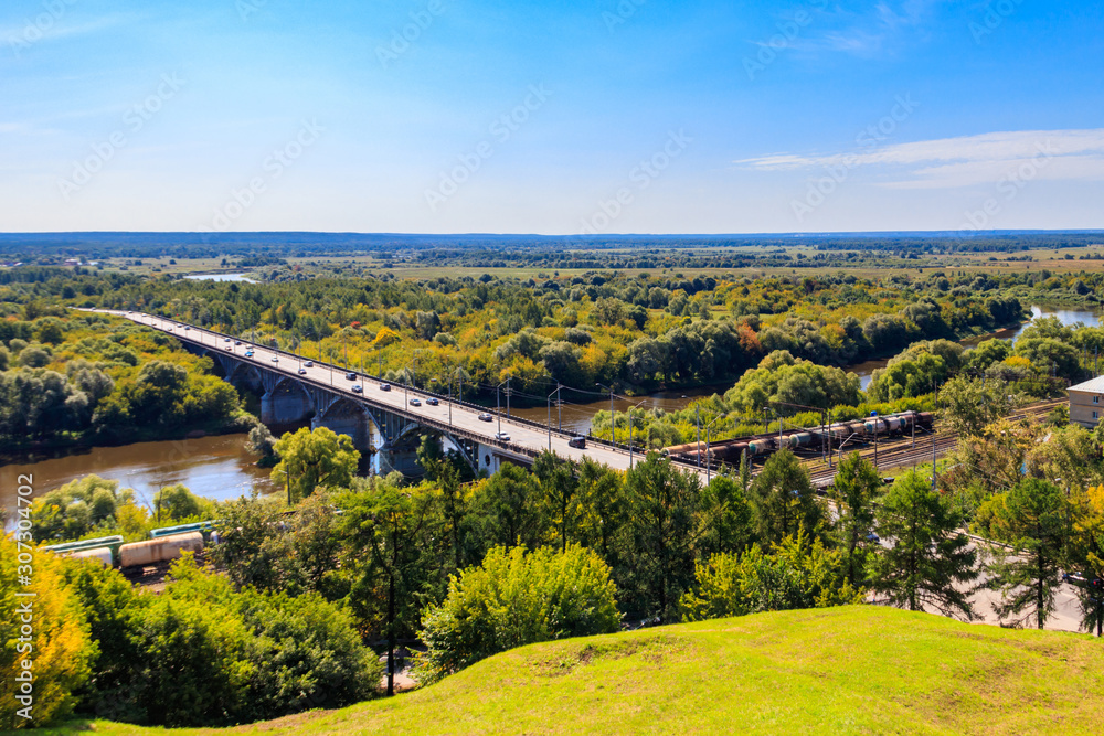 Bridge across the Klyazma river in Vladimir, Russia. Aerial view Bridge across the Klyazma river in Vladimir, Russia. Aerial view