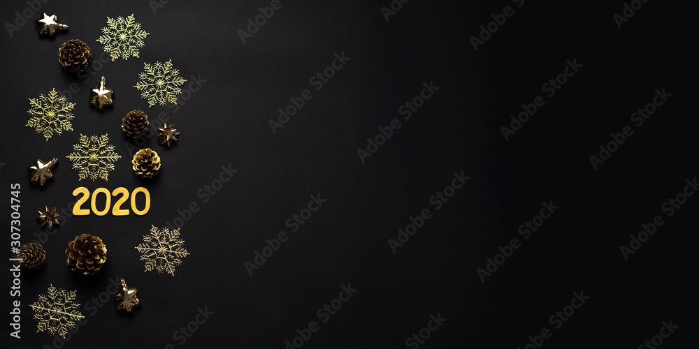 Fototapeta premium Golden christmas decorations - Christmas ornament - Pine cones and branches