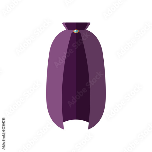 Vector icon of wizard cloak in flat style. Magic cloak of mage, wizard and witch for halloween design. Vector flat illustration of witch cloak, purple color isolated on white background