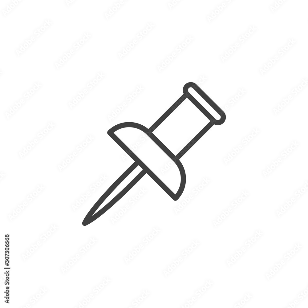 Push pin line icon. linear style sign for mobile concept and web design. Thumbtack outline vector icon. Symbol, logo illustration. Vector graphics Push pin line icon. linear style sign for mobile concept and web design. Thumbtack outline vector icon. Symbol, logo illustration. Vector graphics