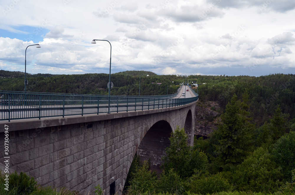 Bridge on the border of Norway and Sweden. Osfold Region, Norway