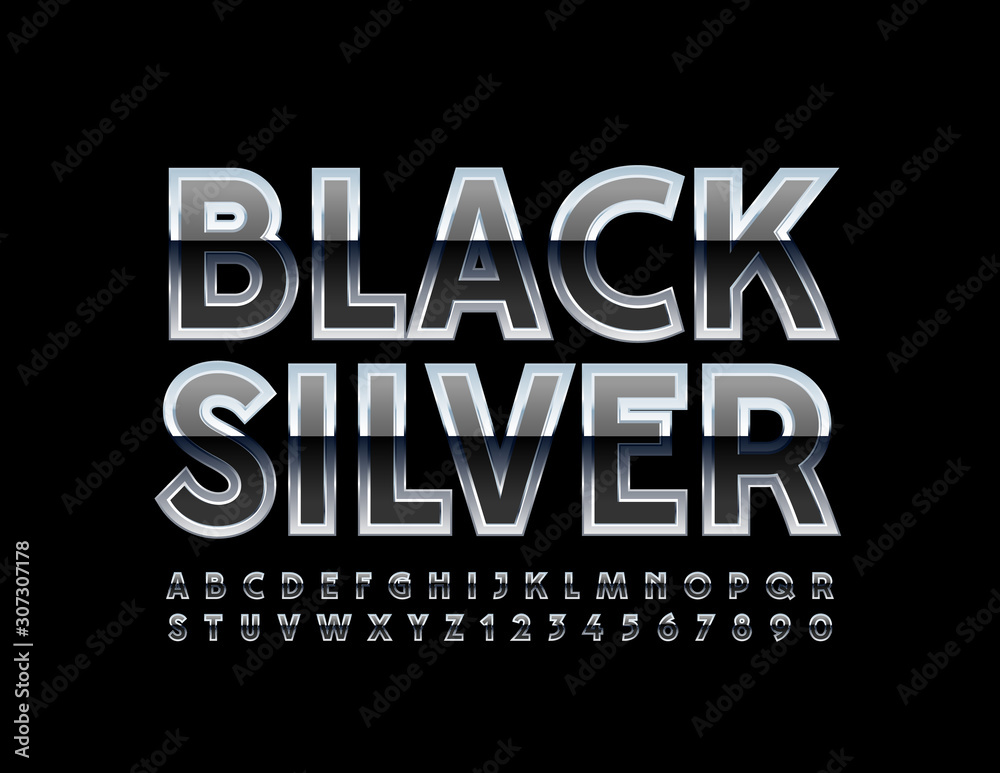Vector Black and Silver Font. Unique Glossy Alphabet Letters and ...
