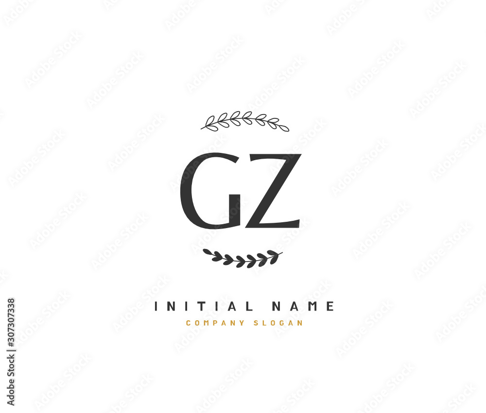 G Z GZ Beauty vector initial logo, handwriting logo of initial signature, wedding, fashion, jewerly, boutique, floral and botanical with creative template for any company or business.