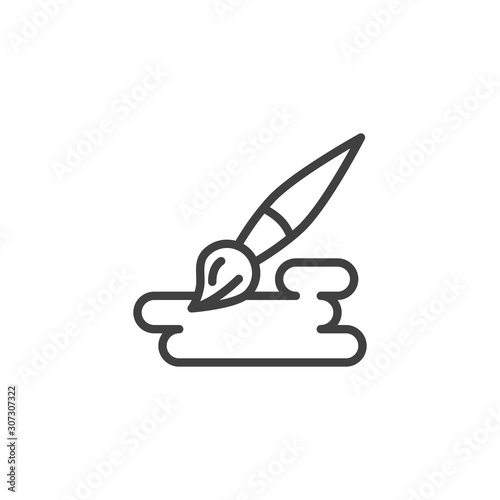 Paint brush line icon. linear style sign for mobile concept and web design. Spilled paint and paintbrush outline vector icon. Art, Drawing symbol, logo illustration. Vector graphics