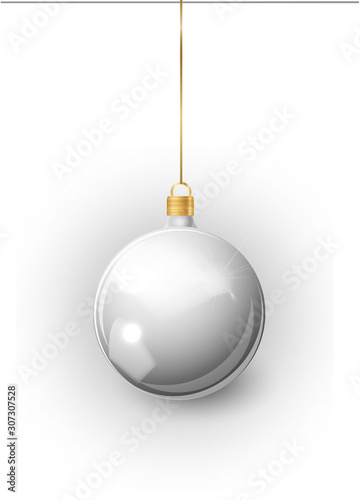 Silver Christmas tree toy set isolated on a transparent background. Stocking Christmas decorations. Vector object for christmas design, mockup.