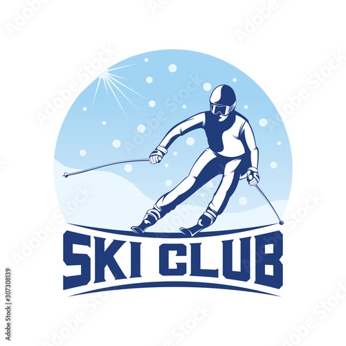 Mountain Ski Player Logo Design Template