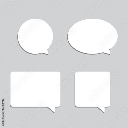 Blank plain white speech bubbles with grey shadow. Vector illustration.