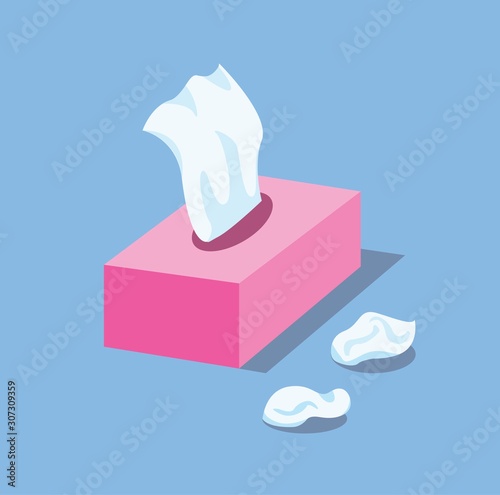 napkin, facial tissue holder, pink box and trash in flat illustration vector