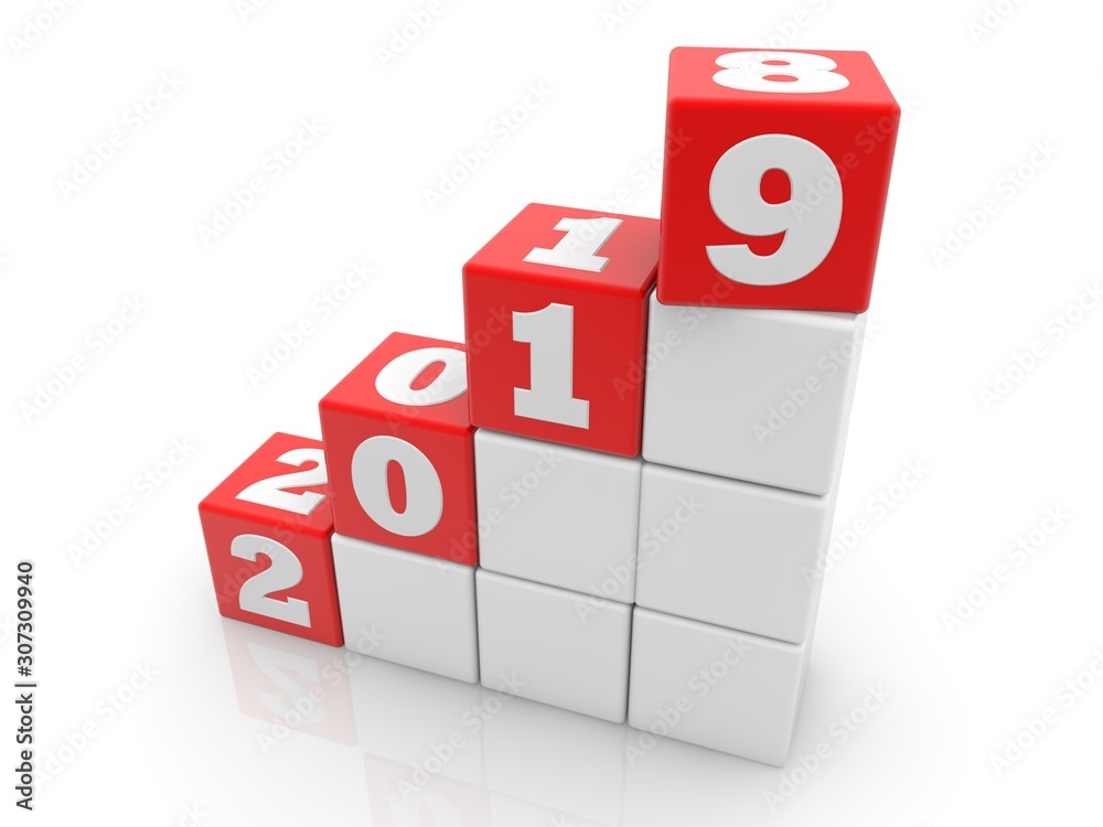 2019 and 2018 concept in the form of steps on white backgrounds 2019 and 2018 concept in the form of steps on white backgrounds