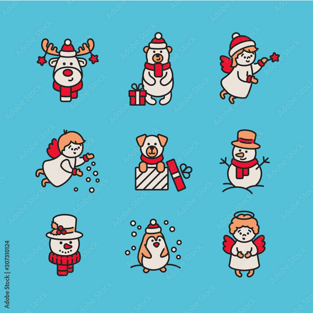 Fototapeta premium Vector Christmas characters icon set