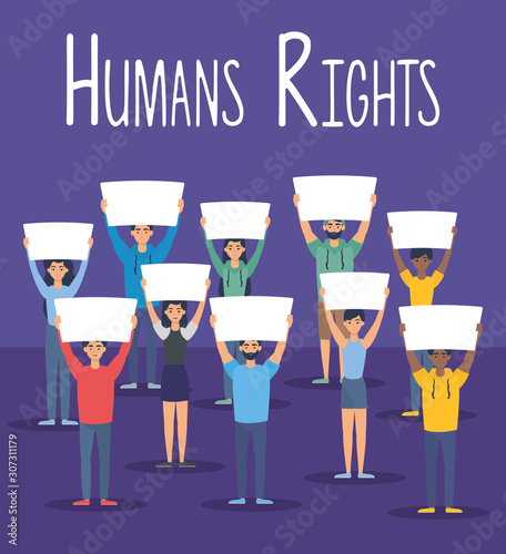young interracial people with human rights label