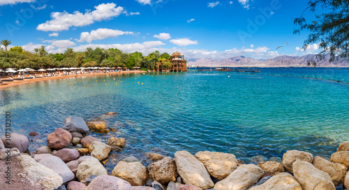 Panorama.  Relaxing beach for all the family in Eilat - famous tourist resort...