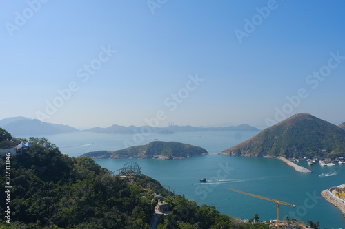 Fototapeta Naklejka Na Ścianę i Meble -  Blue sky and water landscape in Hong Kong