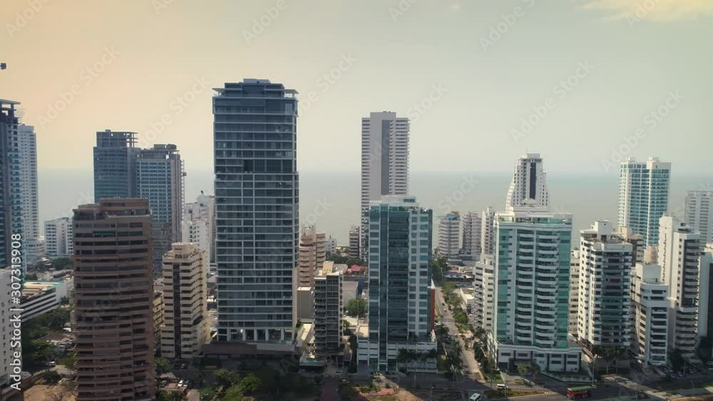An aerial shot overlooking the upscale condos of the city of Cartagena, Colombia. An aerial shot overlooking the upscale condos of the city of Cartagena, Colombia.