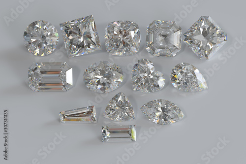 The most poplar diamond cut styles on white background